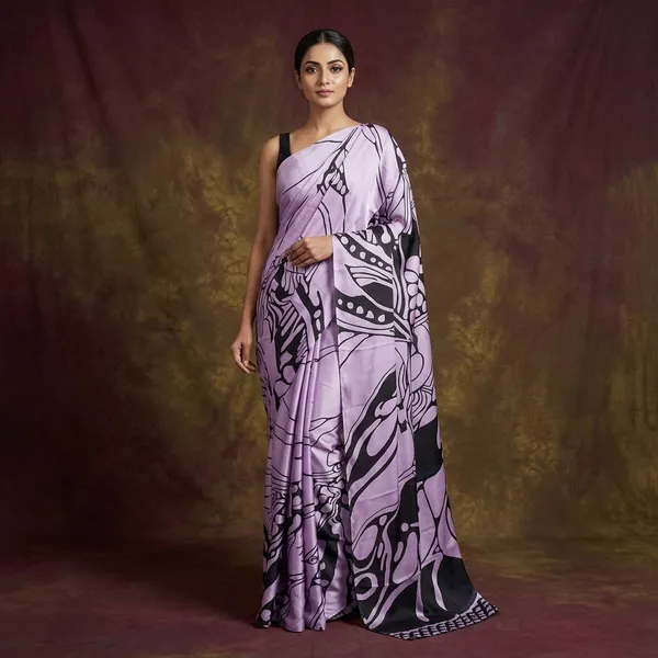 Printed_Soft_Crepe_Silk_Saree_In_Lavender_And_Black_In_Abstract_Prints