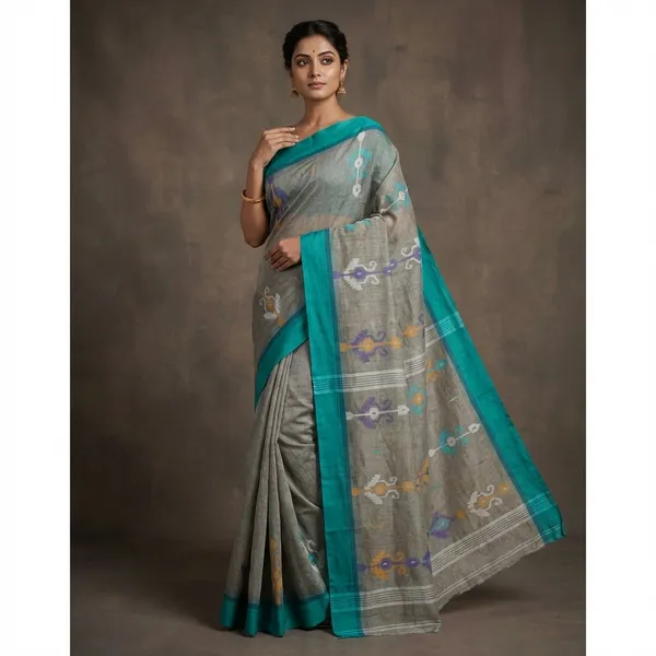 Hand_Work_Cotton_Dhakai_Jamdani_Saree_In_Greige_And_Multicolor