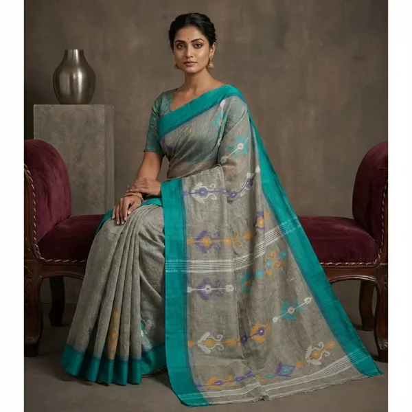 Hand_Work_Cotton_Dhakai_Jamdani_Saree_In_Greige_And_Multicolor