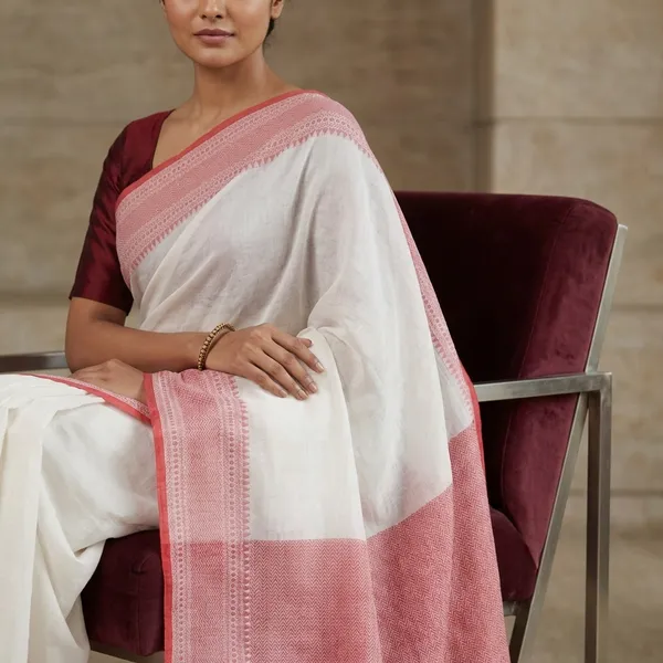 Soft_Cotton_Hand_Woven_Khaddar_Saree_In_Off_White_And_Red