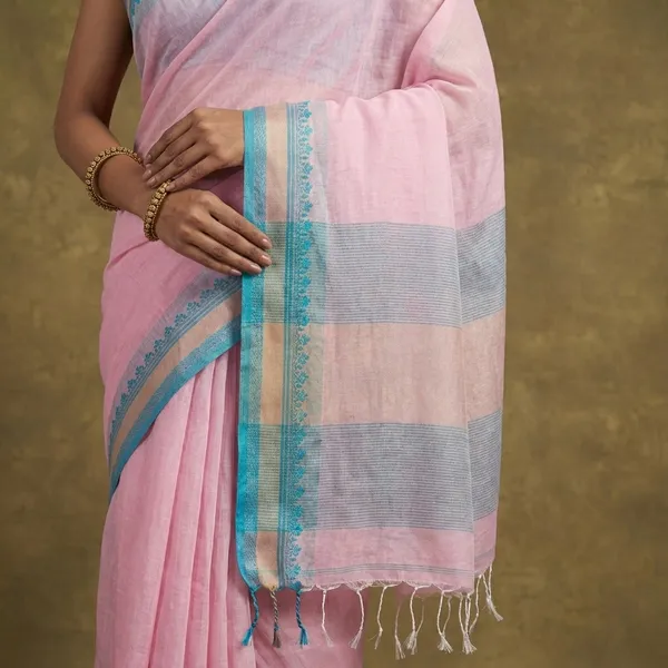 Medium_Nakshi_Border_Pure_Soft_Cotton_Saree_In_Baby_Pink_Sea_Green_And_Beige