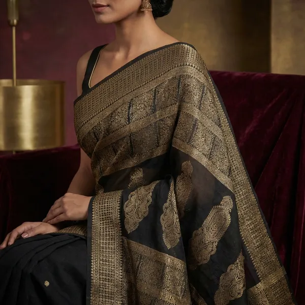 Medium_Size_Thread_Nakshi_Border_Premium_Quality_Bengal_Handloom_Cotton_Saree_In_Black_And_Beige
