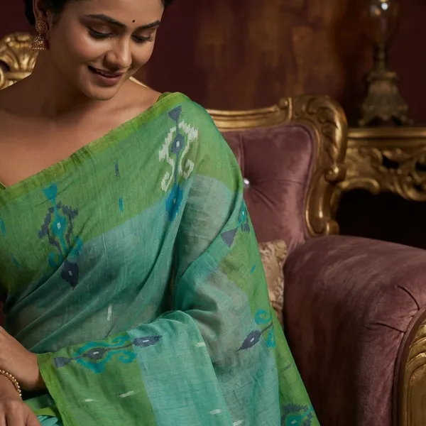 Hand_Work_Cotton_Dhakai_Jamdani_Saree_In_Mint_Blue_Diffuse_Green_And_Multicolor