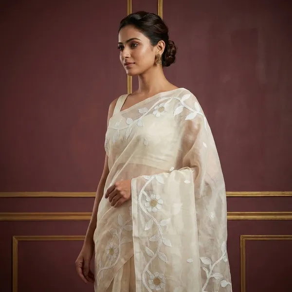Hand_Woven_Muslin_Silk_Jamdani_Saree_In_Off_White_And_White_Thread_Work