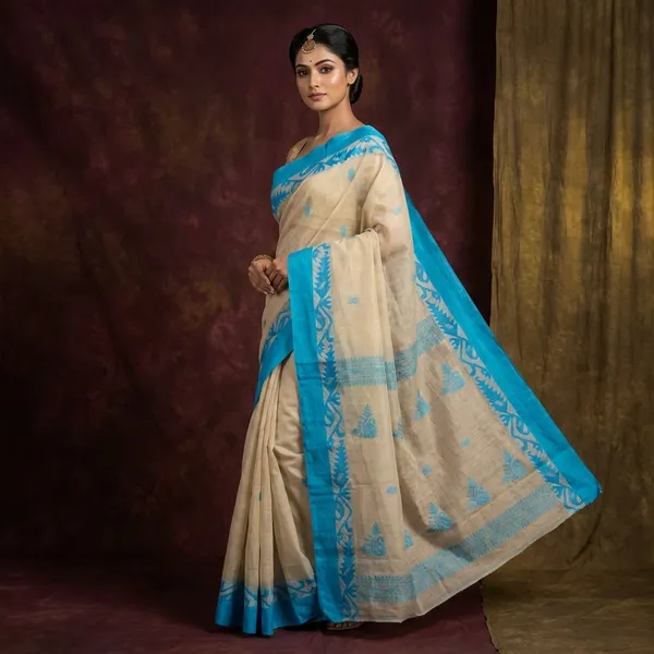 Woven_Matta_Karat_Jamdani_Border_Premium_Quality_Bengal_Handloom_Cotton_Saree_In_Ballet_White_And_Azure_Blue
