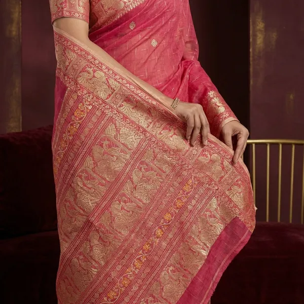 Bengal_Handloom_Cotton_Baluchari_Saree_In_Red_Fuel_Yellow_And_Beige