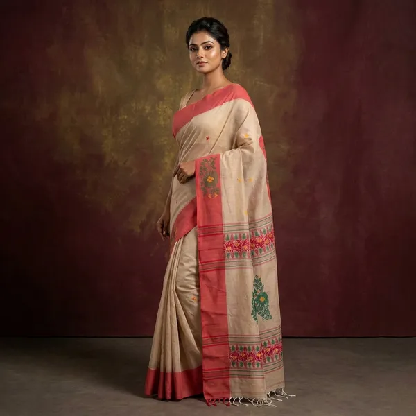 Woven_Jamdani_Nakshi_Work_Border_Premium_Quality_Bengal_Handloom_Cotton_Saree_In_Foggy_Grey_Red_And_Multicolor