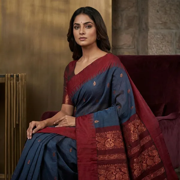 Soft_South_Cotton_Borderless_Pencil_Temple_Motifs_Gadwal_Saree_In_Chathams_Blue_And_Maroon_Oak