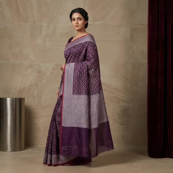 Cotton_Resham_Woven_Nakshi_Work_Chanderi_Saree_In_Plum_Purple_And_Off_White