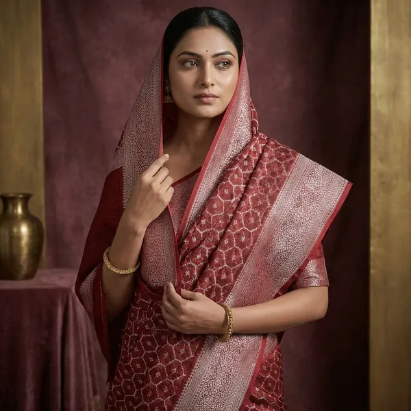 Cotton_Resham_Woven_Nakshi_Work_Chanderi_Saree_In_Reddish_Brown_And_Off_White