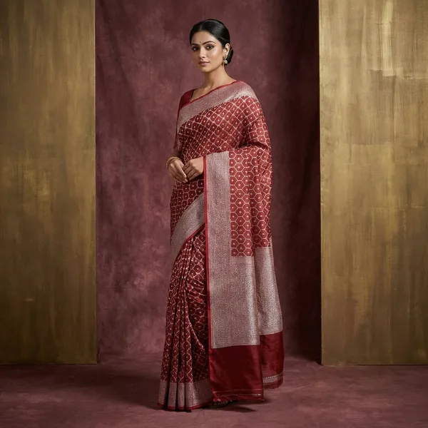 Cotton_Resham_Woven_Nakshi_Work_Chanderi_Saree_In_Reddish_Brown_And_Off_White