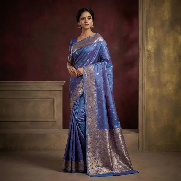 Jamawar_Satin_Tan_Chui_Katan_Silk_Saree_In_Dusky_Blue_And_Palatinate_Purple