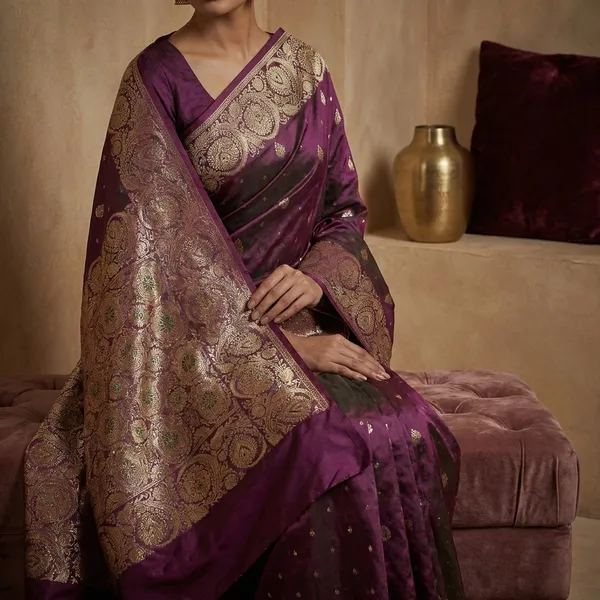 Jamawar_Satin_Tan_Chui_Katan_Silk_Saree_In_Grape_Purple_And_Bottle_Green