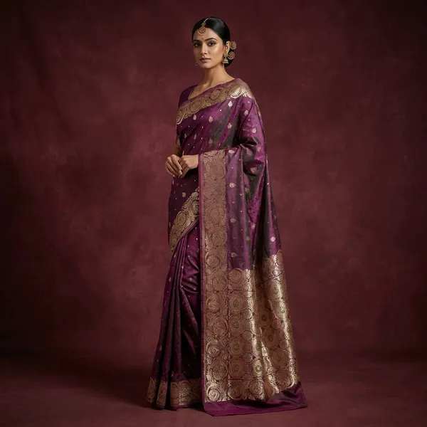 Jamawar_Satin_Tan_Chui_Katan_Silk_Saree_In_Grape_Purple_And_Bottle_Green