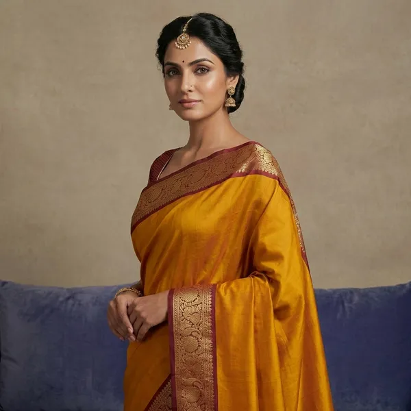 Pashmina_Thread_Work_Gadwal_Silk_Saree_In_Yellow_Ochre_And_Maroon