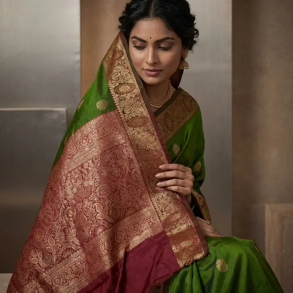Pashmina_Thread_Work_Gadwal_Silk_Saree_In_Napier_Green_And_Deep_Carmine