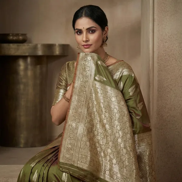 Traditional_Woven_Teifi_Tree_Butta_Katan_Silk_Saree_In_Rifle_Green_And_Antique_Golden