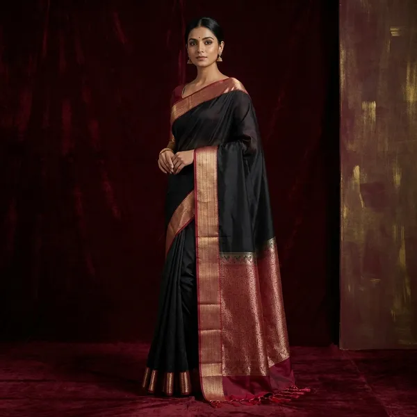 Traditional_Soft_South_Gadwal_Silk_Saree_In_Black_And_Dark_Red