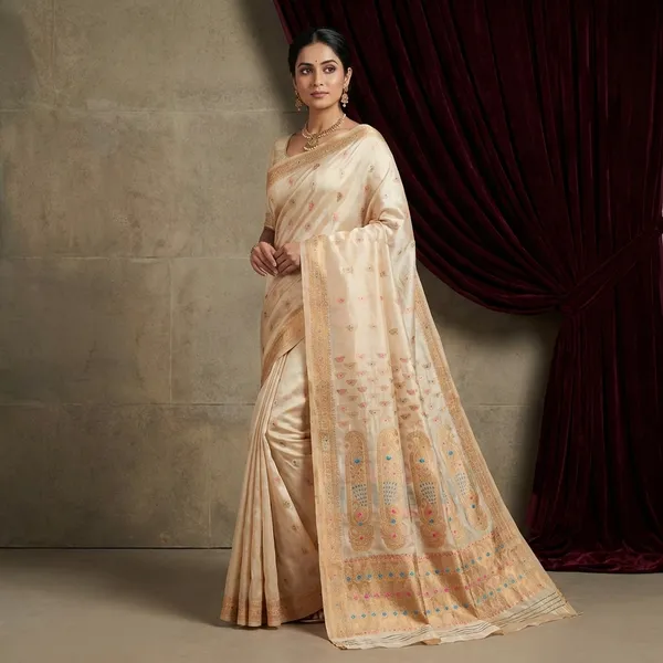 Traditional_Assam_Silk_Mekhla_Saree_In_Light_Beige_Sea_Green_Pink_And_Pale_Golden