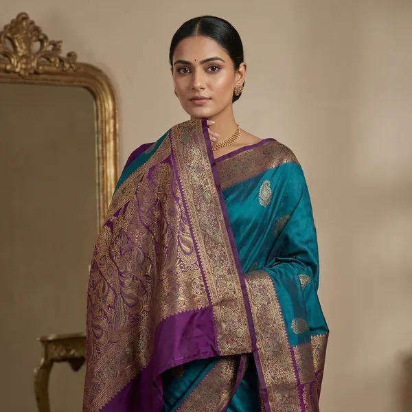 Pashmina_Thread_Work_Gadwal_Silk_Saree_In_Palatinate_Purple_And_Venice_Blue