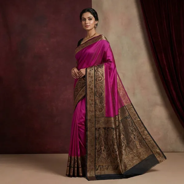 Pashmina_Thread_Work_Gadwal_Silk_Saree_In_Fuchsia_And_Black