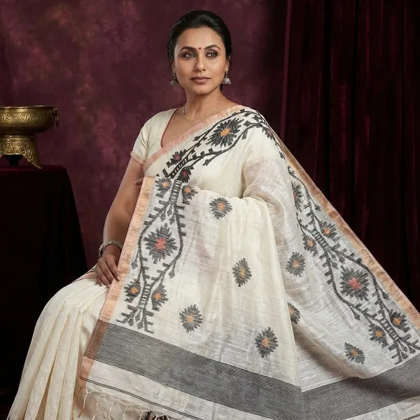 Premium_Quality_Woven_Needle_Karat_Nakshi_Work_Pure_Matka_Silk_Jamdani_Saree_In_Off_White_Black_Mustard_Sea_Green_And_Antique_Golden