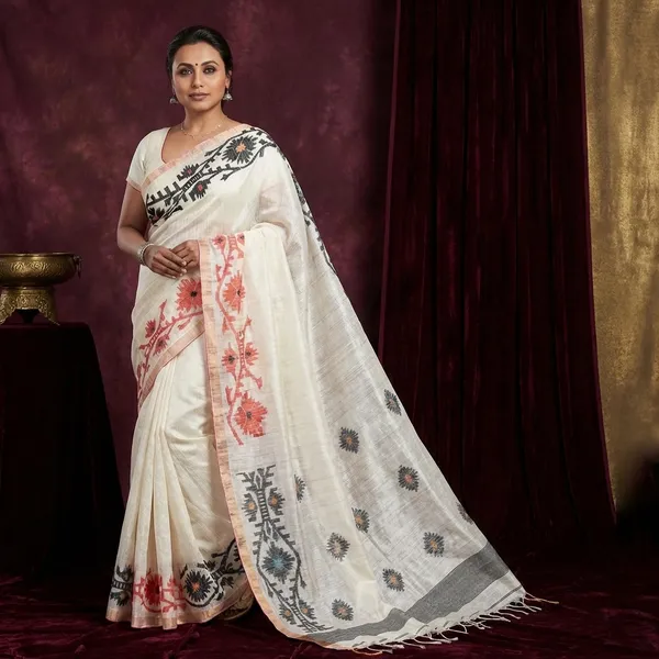Premium_Quality_Woven_Needle_Karat_Nakshi_Work_Pure_Matka_Silk_Jamdani_Saree_In_Off_White_Black_Mustard_Sea_Green_And_Antique_Golden