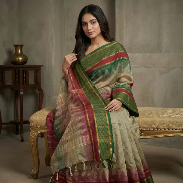 Traditional_Premium_Quality_Hand_Woven_Step_Temple_Ganga_Jamuna_Border_South_Cotton_Gadwal_Saree_In_Pixie_Green_Espresso_And_Palm_Green