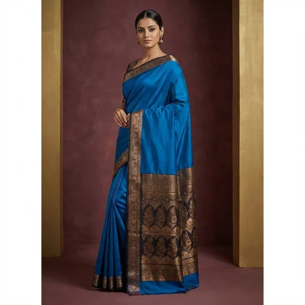 Pashmina_Thread_Work_Gadwal_Silk_Saree_In_Blue_Black_And_Beige