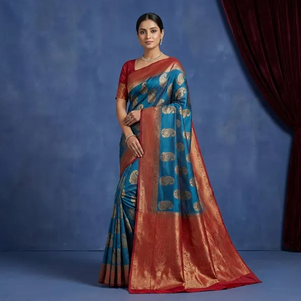 Pashmina_Thread_Work_Gadwal_Silk_Saree_In_Dark_Coral_Sea_Green_And_Beige