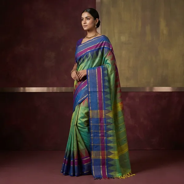 Traditional_Premium_Quality_Hand_Woven_Step_Temple_Ganga_Jamuna_Border_South_Cotton_Gadwal_Saree_In_Aqua_Green_Maroon_And_Royal_Azure_Blue