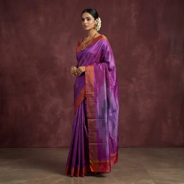 Bishnupuri_Pochampally_Ikkat_Silk_Saree_In_Brink_Pink_Radical_Red_And_Warm_Purple