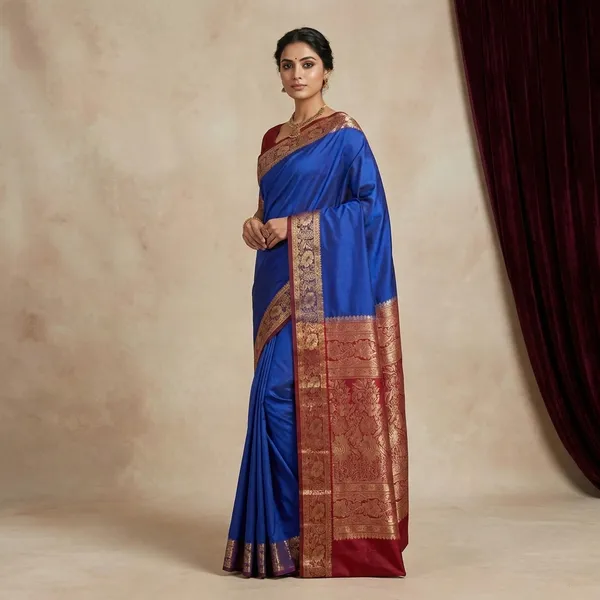 Pashmina_Thread_Work_Gadwal_Silk_Saree_In_Royal_Blue_Bright_Maroon_And_Beige