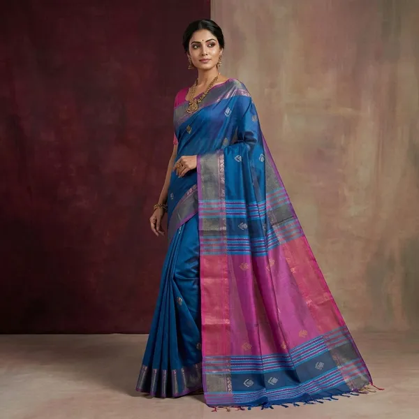 Hand_Woven_Bishnupuri_Kalakshetra_Katan_Silk_Saree_In_Dusky_Blue_Purplish_Pink_Off_White_And_Parmesan