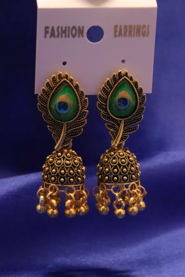 Green_And_Golden_Alloy_Drop_Earrings_For_Women