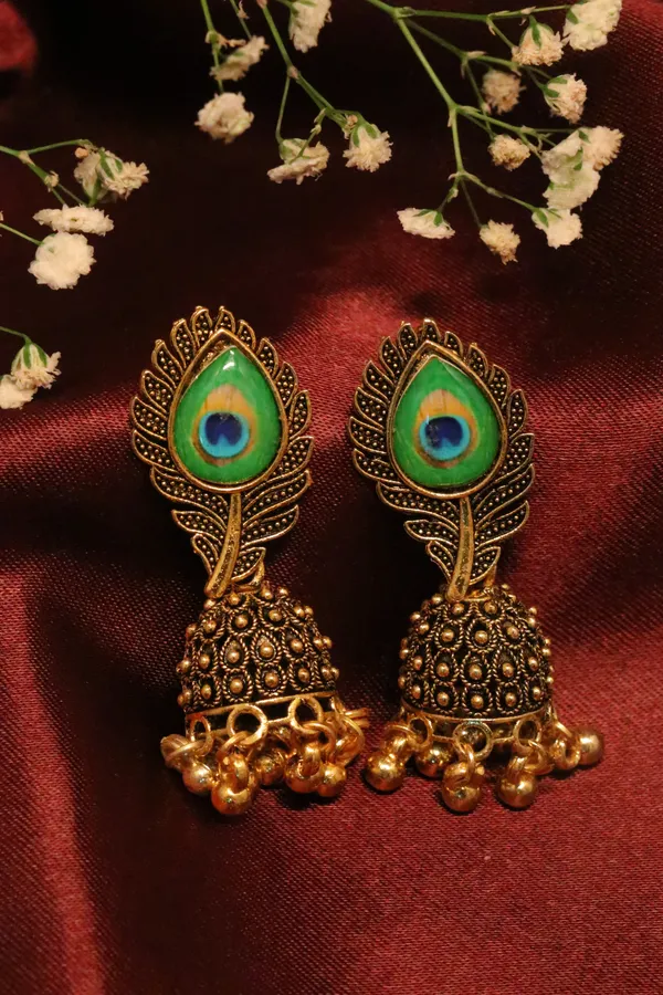Green_And_Golden_Alloy_Drop_Earrings_For_Women