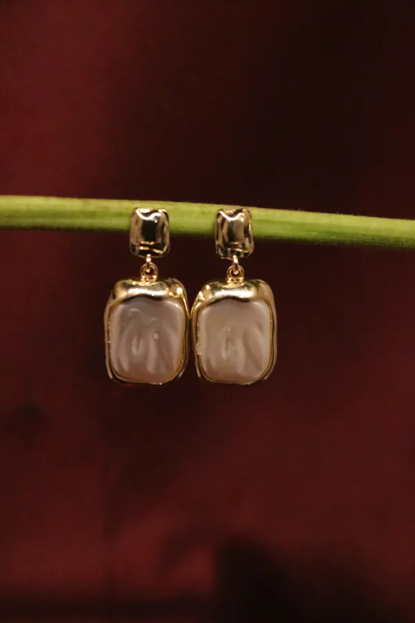 White_And_Golden_Alloy_Drop_Earrings_For_Women