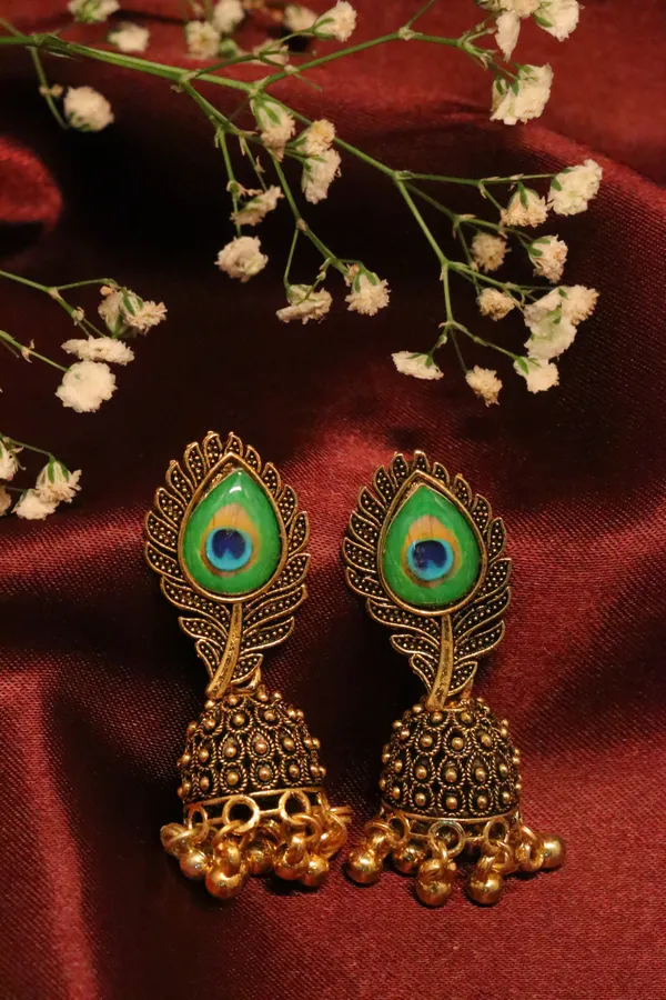 Green_And_Golden_Alloy_Drop_Earrings_For_Women