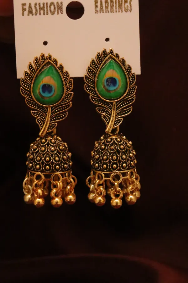 Green_And_Golden_Alloy_Drop_Earrings_For_Women
