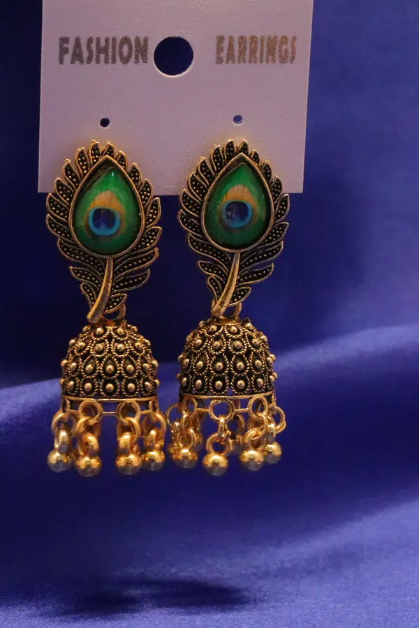 Green_And_Golden_Alloy_Drop_Earrings_For_Women