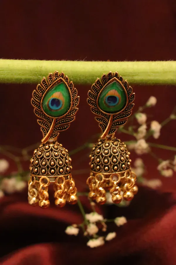 Green_And_Golden_Alloy_Drop_Earrings_For_Women