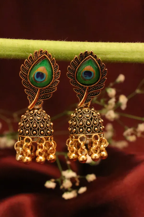 Green_And_Golden_Alloy_Drop_Earrings_For_Women