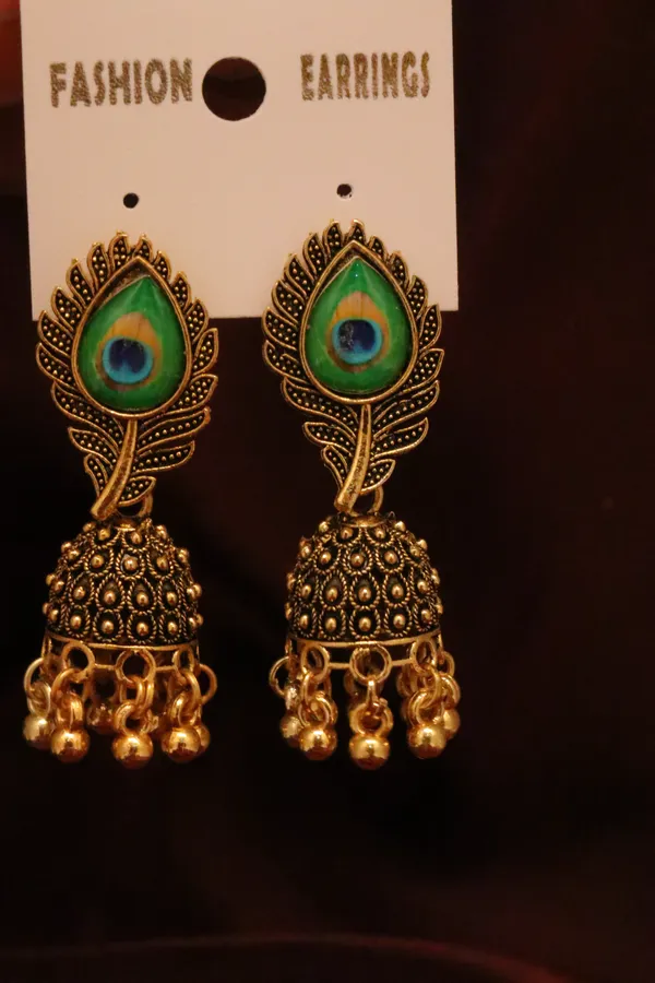 Green_And_Golden_Alloy_Drop_Earrings_For_Women