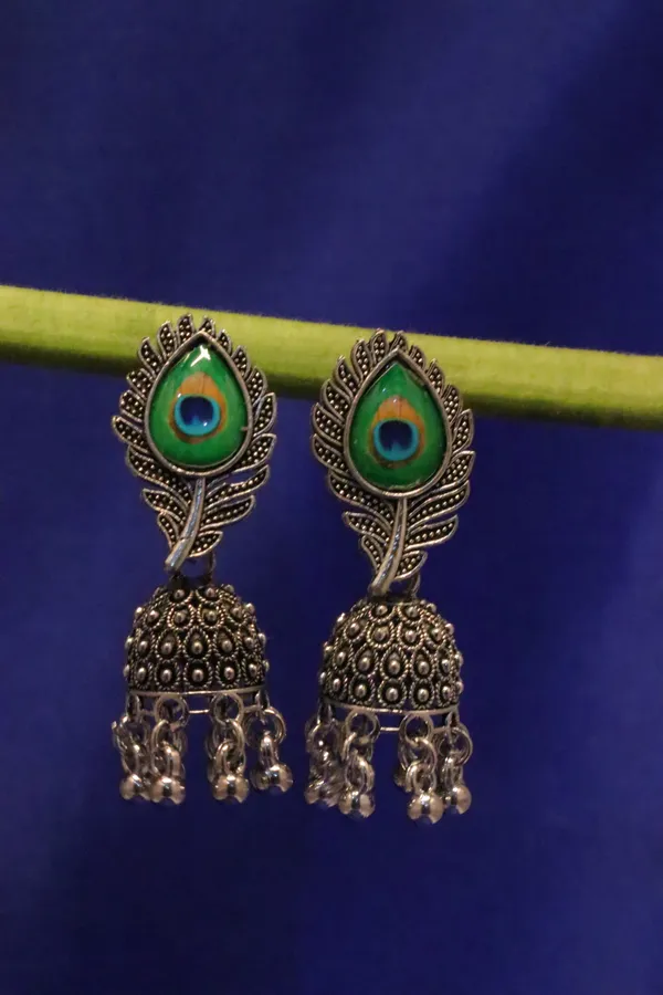 Green_And_Golden_Alloy_Drop_Earrings_For_Women