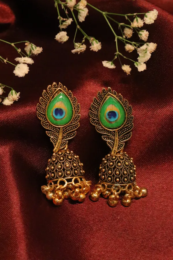 Green_And_Golden_Alloy_Drop_Earrings_For_Women