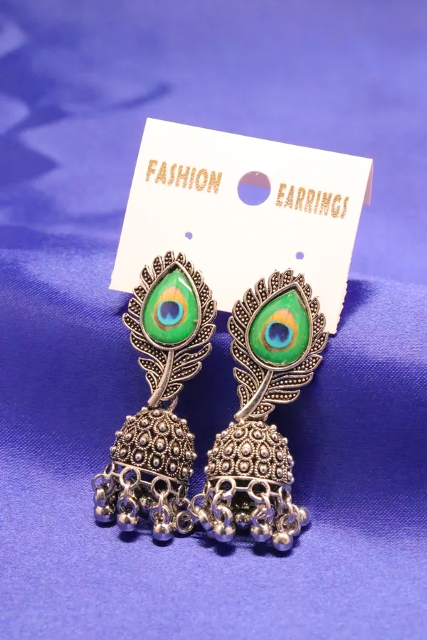 Silver_And_Green_Alloy_Earrings_For_Women