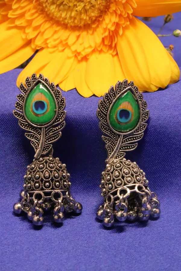 Silver_And_Green_Alloy_Earrings_For_Women