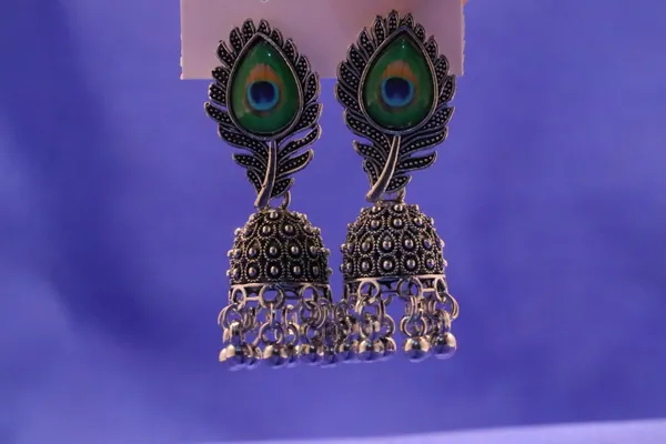 Silver_And_Green_Alloy_Earrings_For_Women