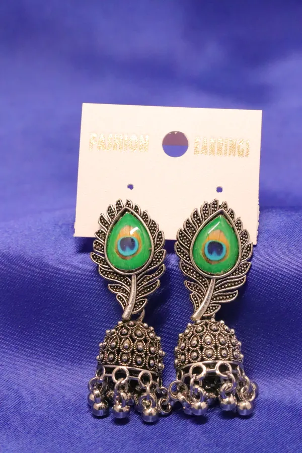 Silver_And_Green_Alloy_Earrings_For_Women
