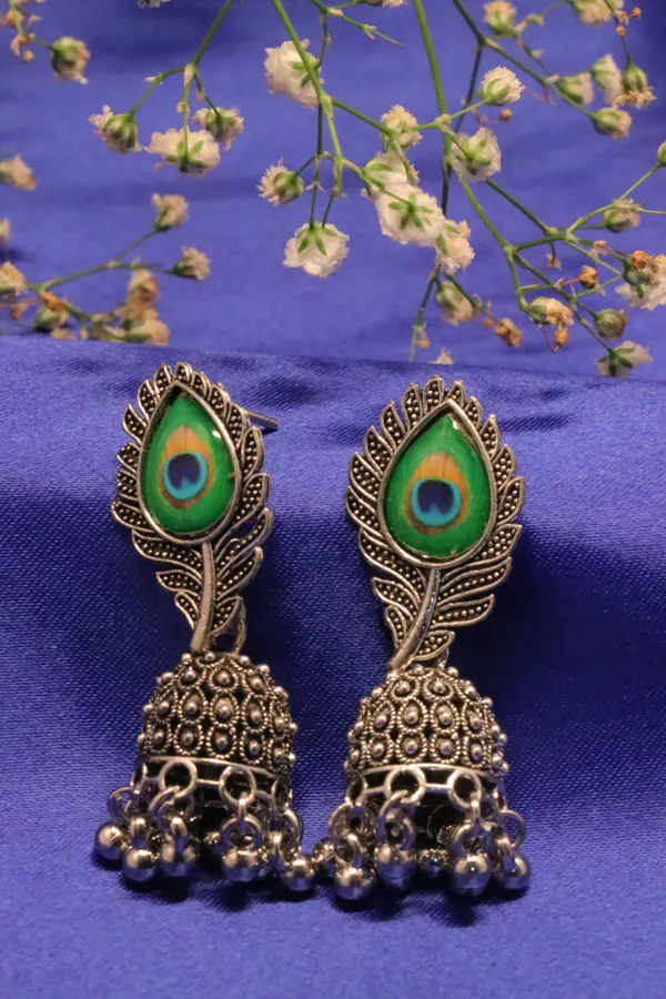 Silver_And_Green_Alloy_Earrings_For_Women